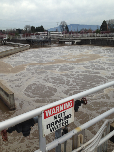 Wastewater Treatment Facility: It looks like a really bad root-beer float, it is actually air being passed through the wastewater, this allows bacteria to better digest the waste.